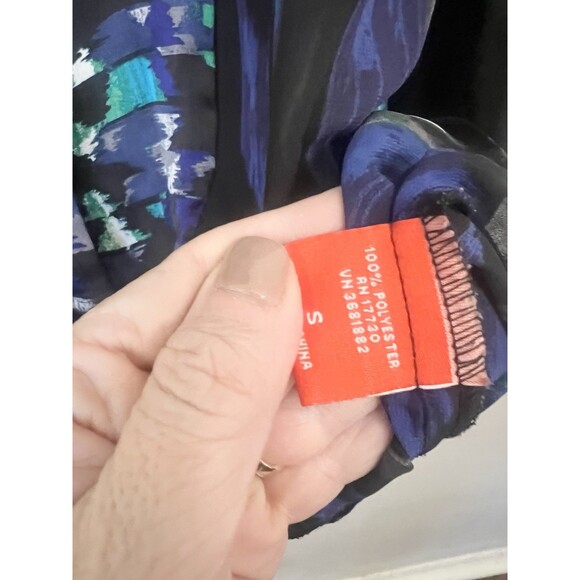 KIRNA ZABETE Blue Black Hi Low Ruffle Multi Print Top Small Tunic Artsy Art - Picture 8 of 9